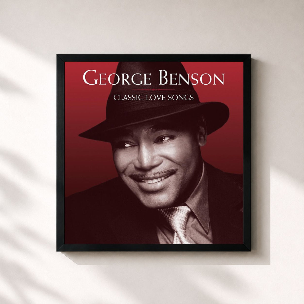 #noir Tableau carré de l'album Classic Love Songs de George Benson, cadre noir 32x32 cm