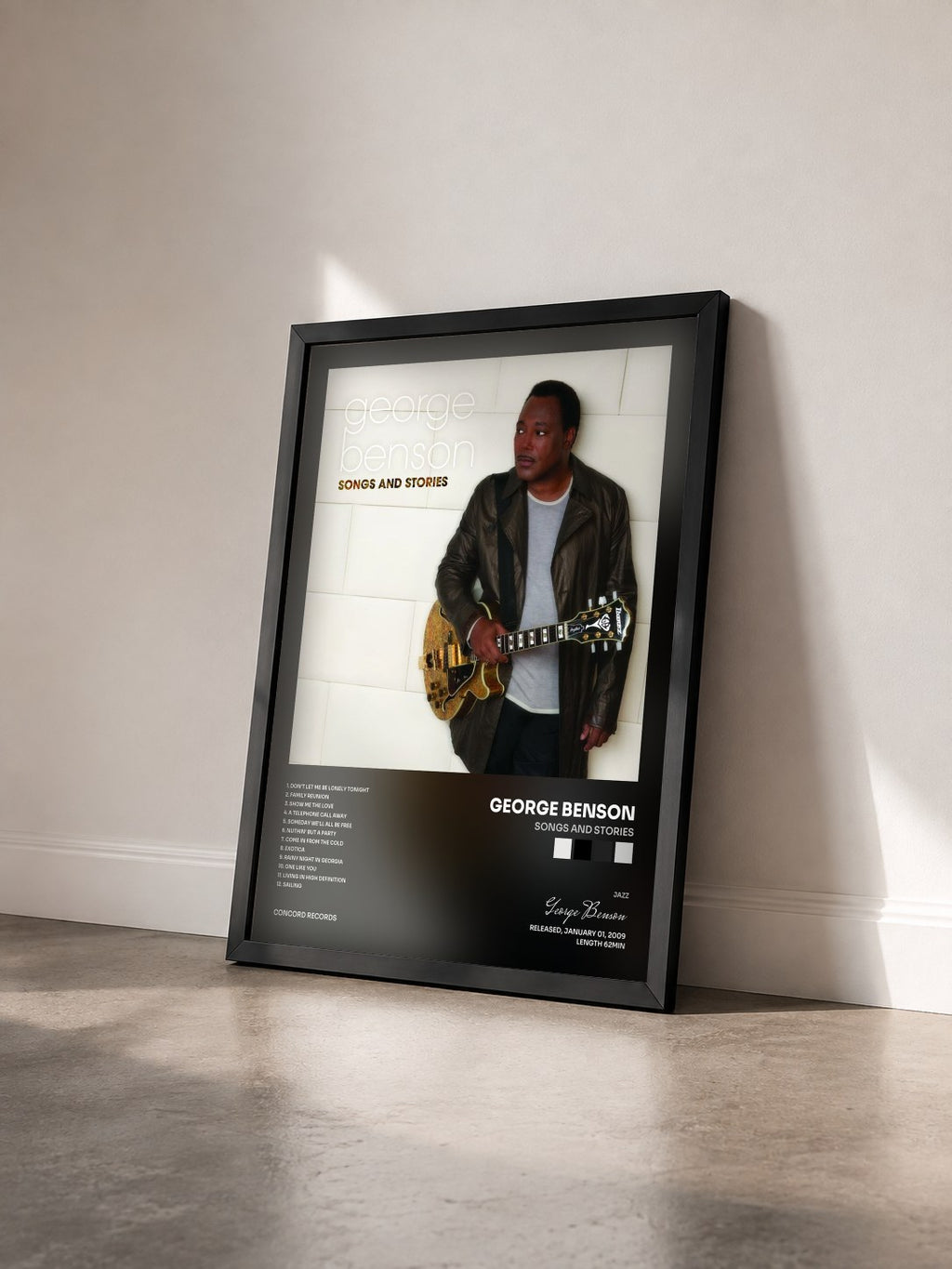 #noir Songs and Stories di George Benson in stampa incorniciata vista di tre quarti, cornice nera