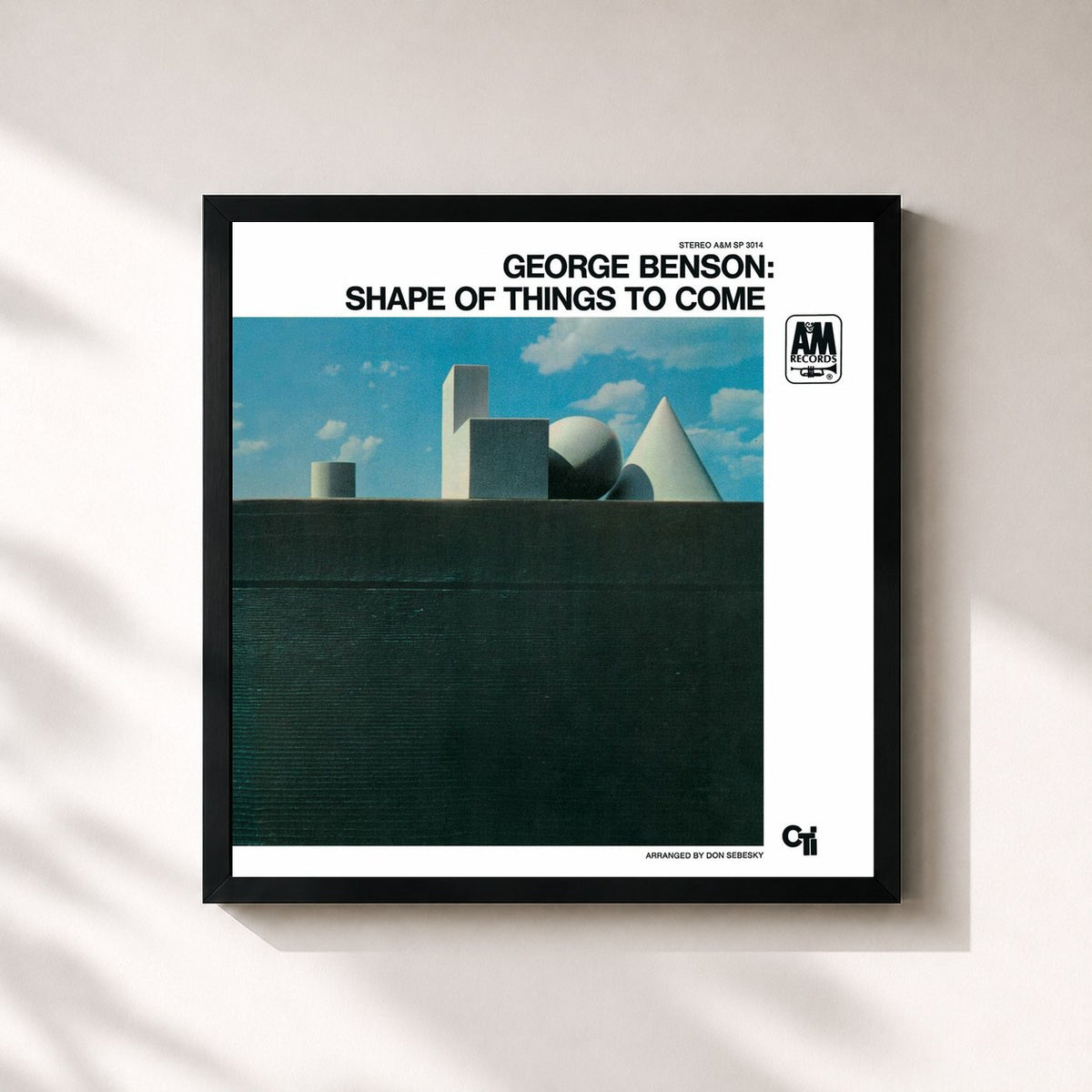 #noir Tableau carré de l'album The Shape Of Things To Come de George Benson, cadre noir 32x32 cm