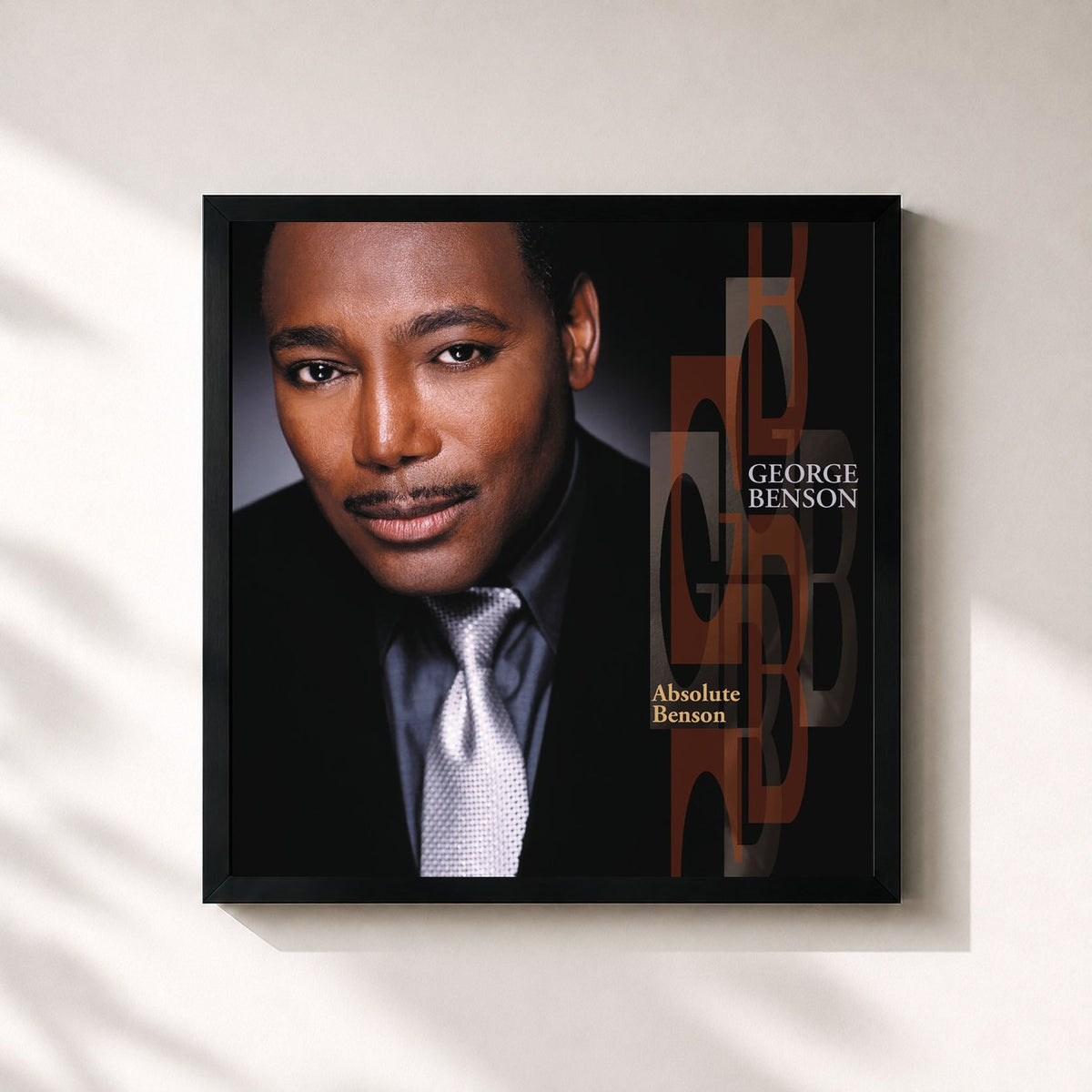 #noir Tableau carré de l'album Absolute Benson de George Benson, cadre noir 32x32 cm
