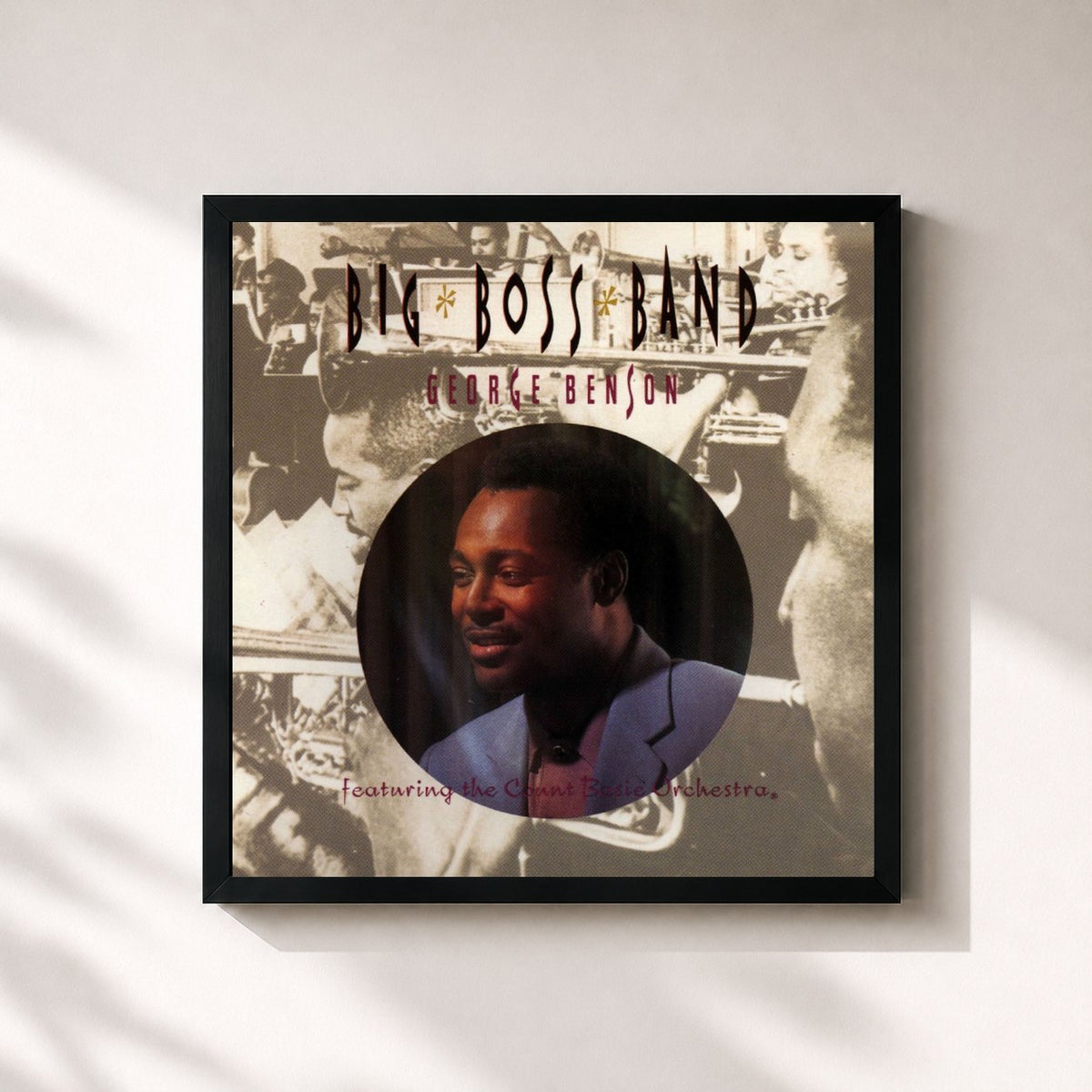#noir Tableau carré de l'album Big Boss Band de George Benson, cadre noir 32x32 cm