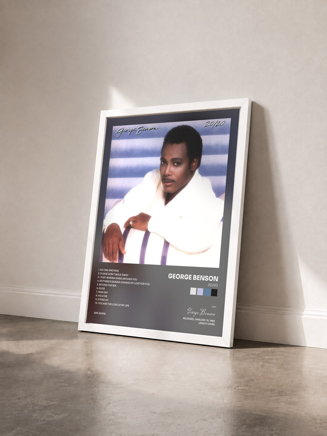 #blanc 20/20 by George Benson as a framed art print seen at an angle, white frame