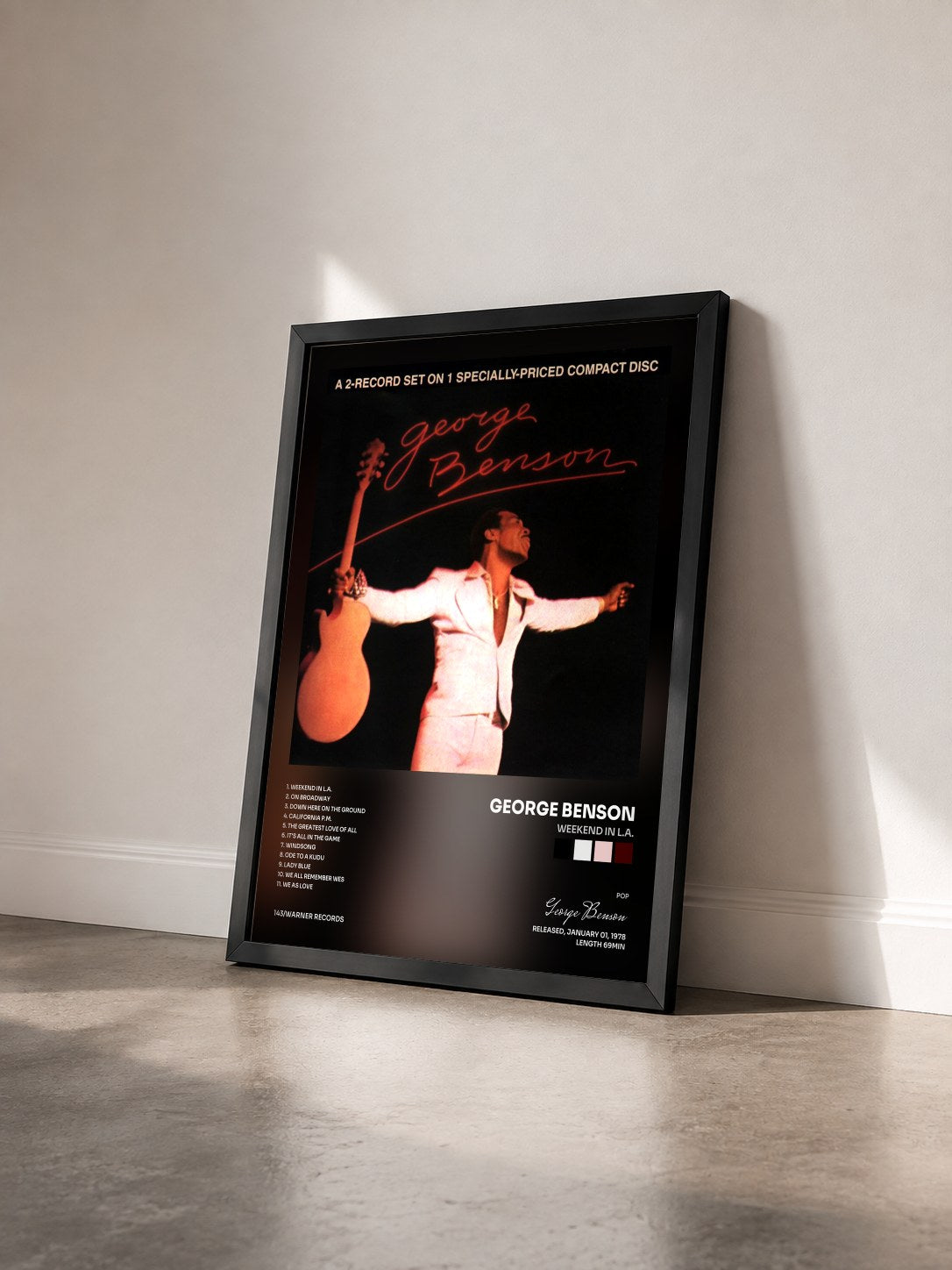 #noir Weekend in L.A. by George Benson as a framed art print seen at an angle, black frame