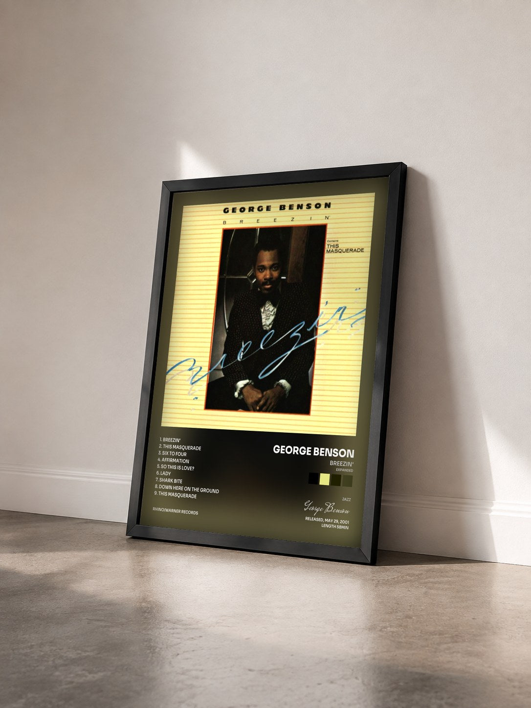 #noir Tableau de l'album Breezin' (Expanded) de George Benson vu de trois quarts, cadre noir