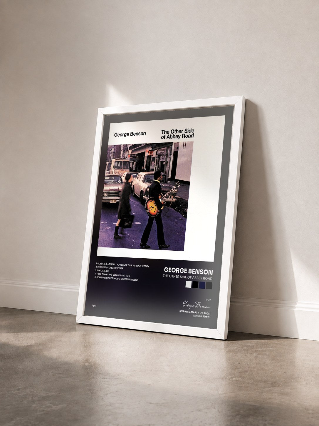 #blanc Tableau de l'album The Other Side Of Abbey Road de George Benson vu de trois quarts, cadre blanc