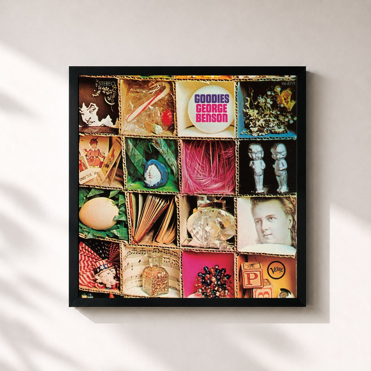 #noir Tableau carré de l'album Goodies de George Benson, cadre noir 32x32 cm