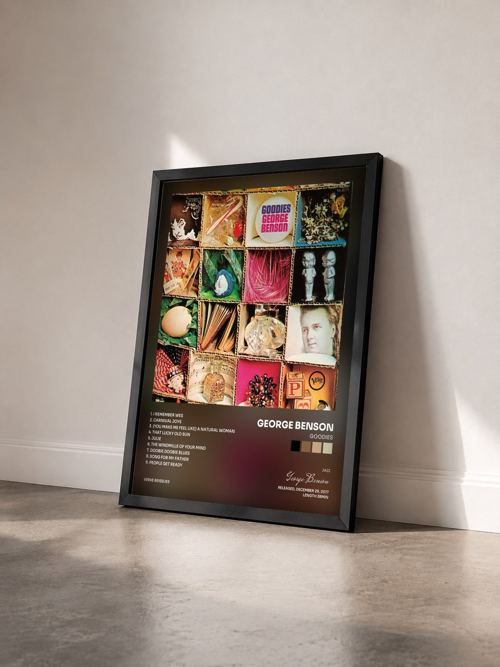 #noir Tableau de l'album Goodies de George Benson vu de trois quarts, cadre noir
