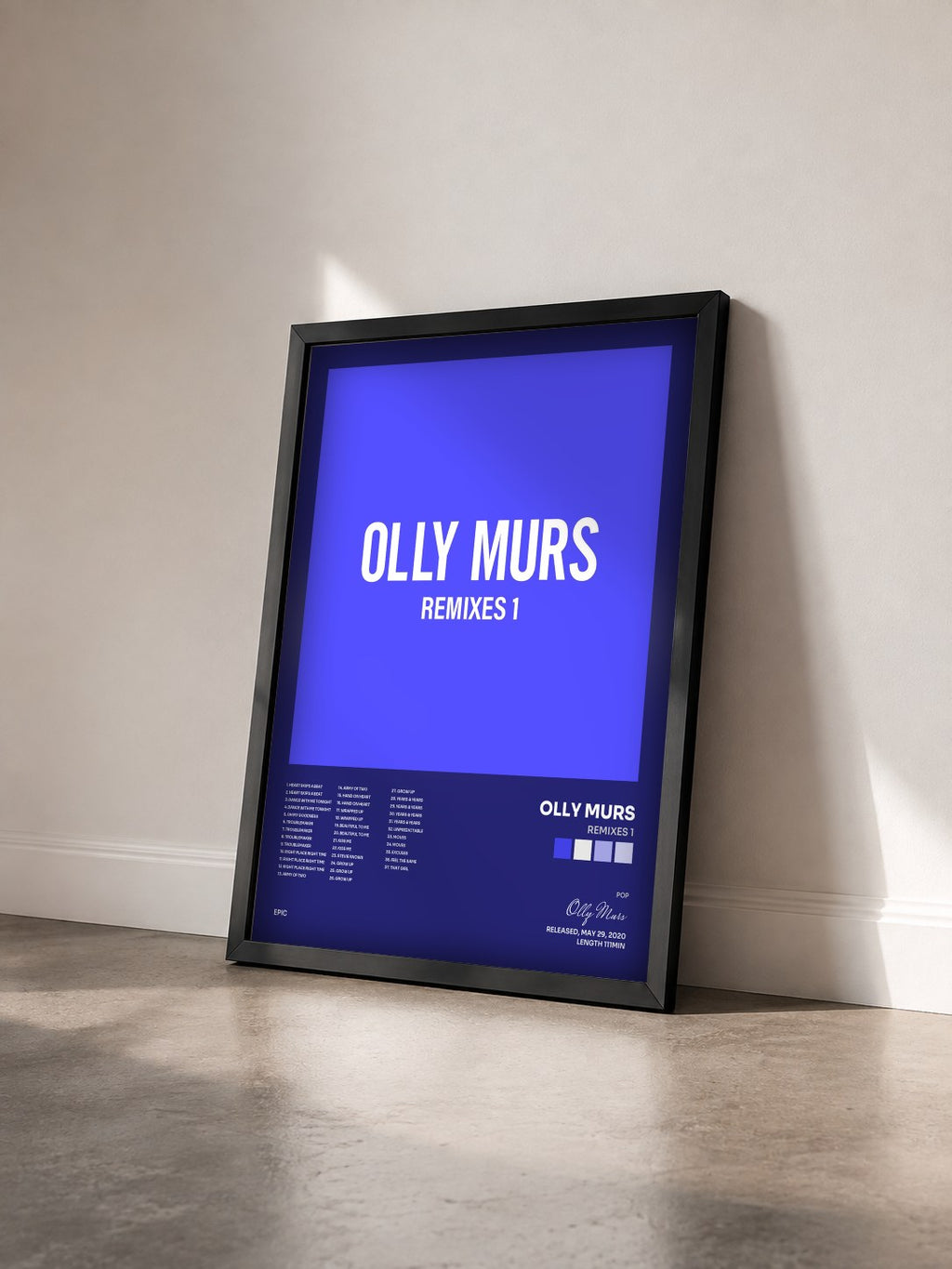 #noir Tableau de l'album Remixes 1 de Olly Murs vu de trois quarts, cadre noir