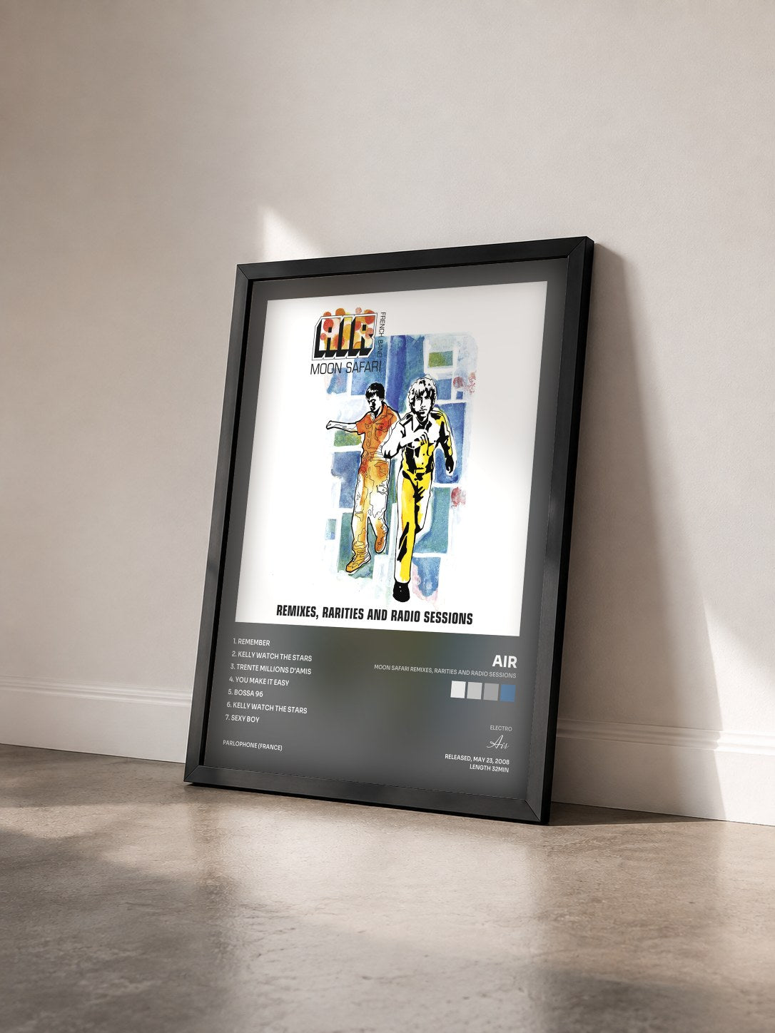 #noir Tableau de l'album Moon Safari Remixes, Rarities and Radio Sessions de Air vu de trois quarts, cadre noir