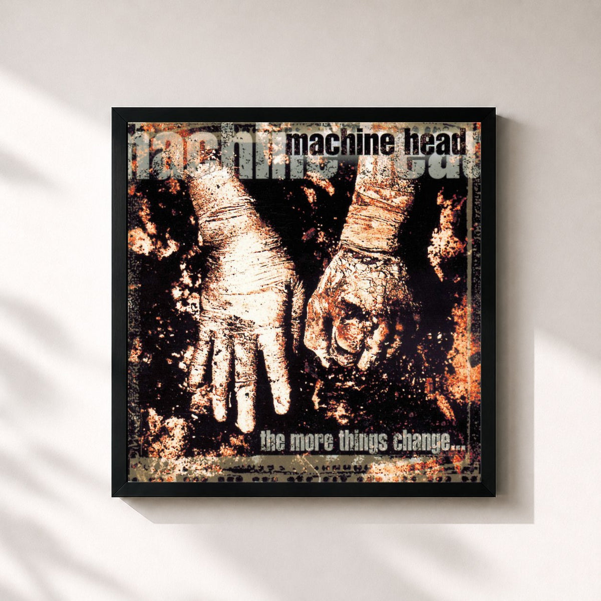 #noir Tableau carré de l'album The More Things Change... de Machine Head, cadre noir 32x32 cm