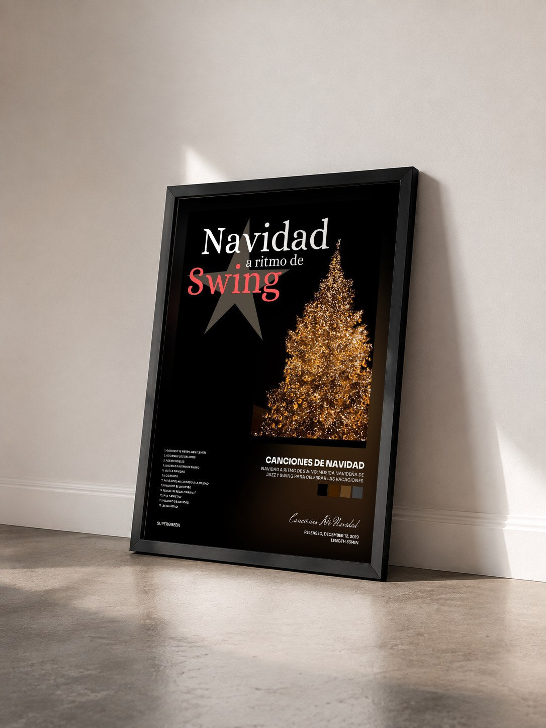 #noir Tableau de l'album Navidad a Ritmo de Swing: Música Navideña de Jazz y Swing para Celebrar las Vacaciones de Canciones De Navidad vu de trois quarts, cadre noir