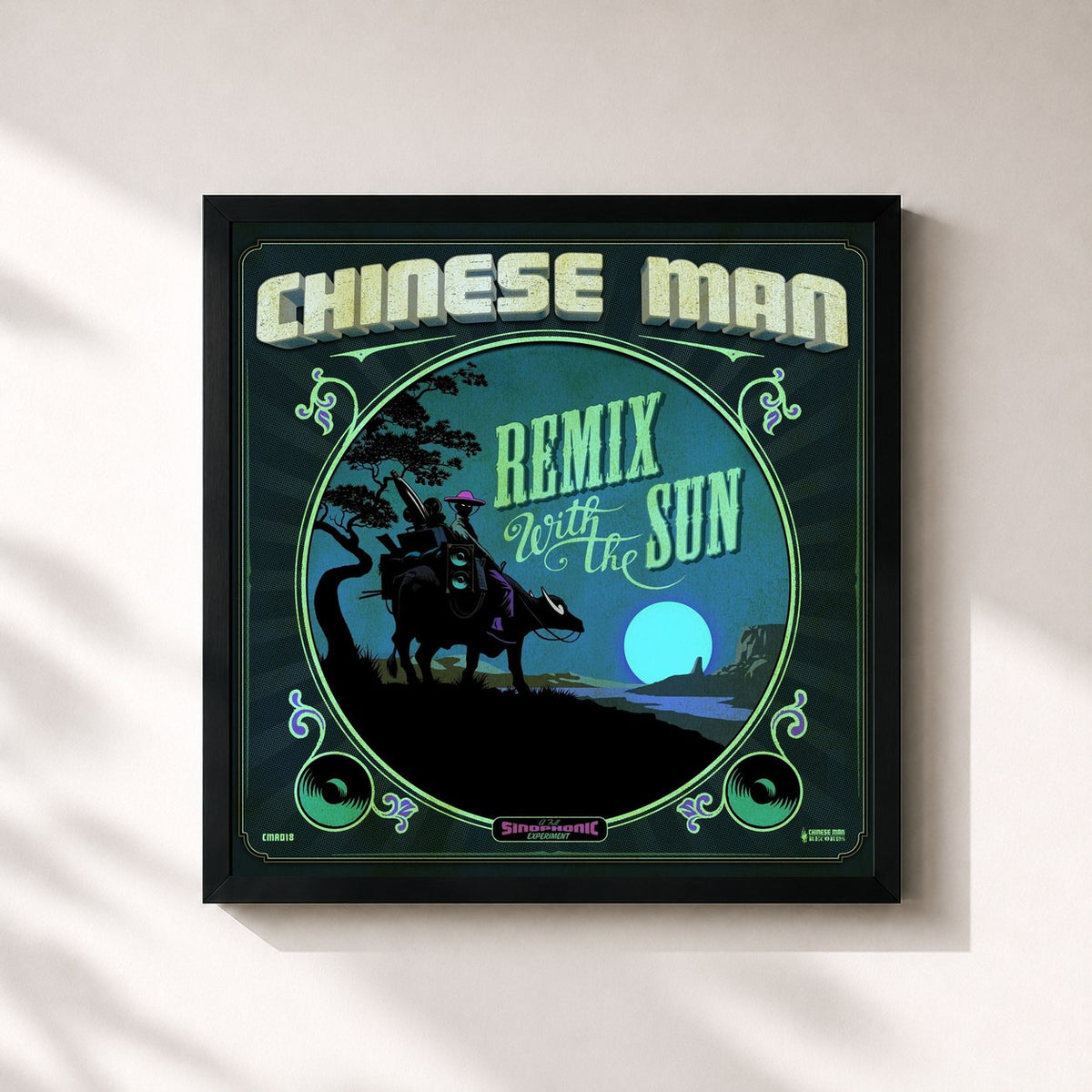 #noir Remix with the Sun von Chinese Man als quadratischer Kunstdruck, schwarzer Rahmen 32x32 cm