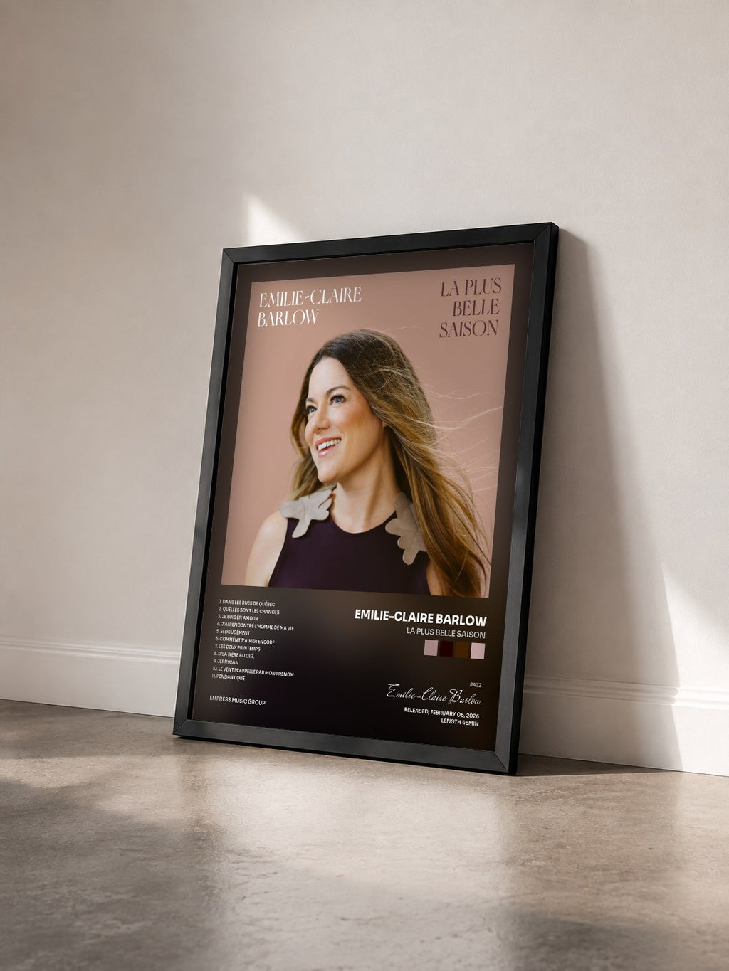 #noir Tableau de l'album La plus belle saison de Emilie-Claire Barlow vu de trois quarts, cadre noir