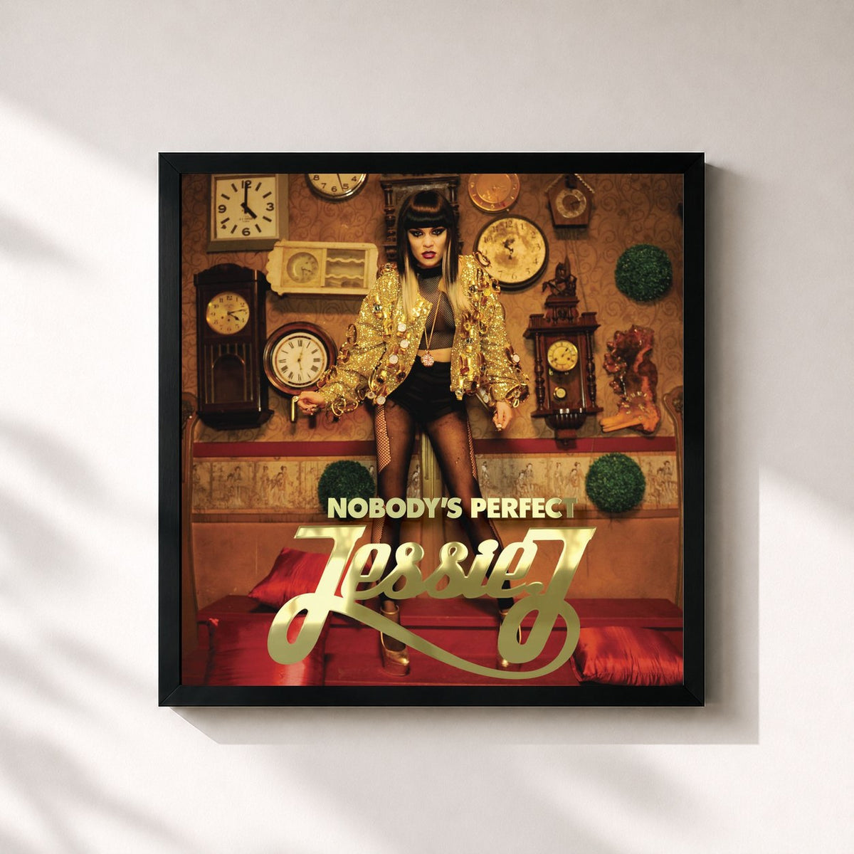 #noir Tableau carré de l'album Nobody's Perfect de Jessie J, cadre noir 32x32 cm