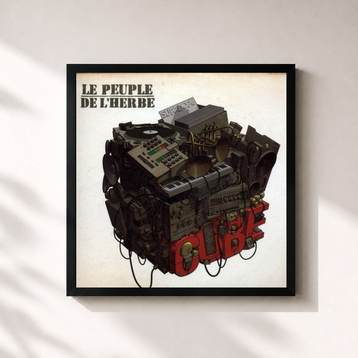 #noir Tableau carré de l'album Cube de Le Peuple de l'Herbe, cadre noir 32x32 cm
