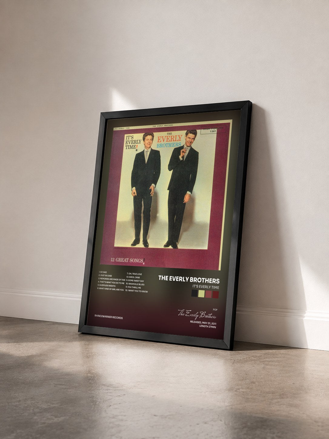 #noir Tableau de l'album It's Everly Time de The Everly Brothers vu de trois quarts, cadre noir