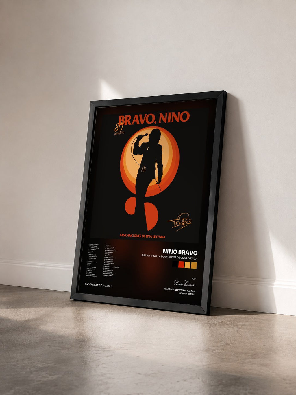 #noir Tableau de l'album Bravo, Nino. Las Canciones de una Leyenda de Nino Bravo vu de trois quarts, cadre noir