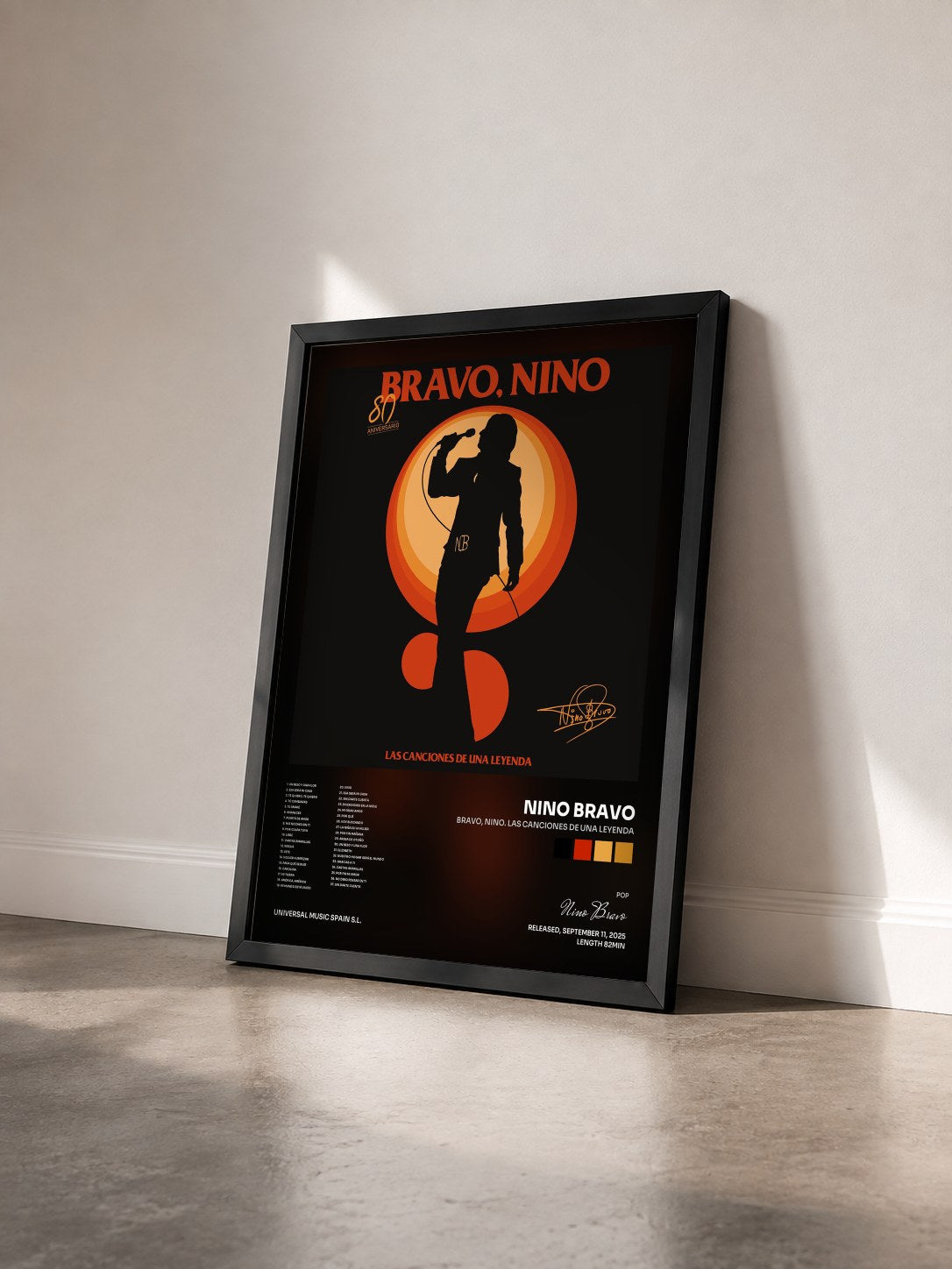 #noir Tableau de l'album Bravo, Nino. Las Canciones de una Leyenda de Nino Bravo vu de trois quarts, cadre noir