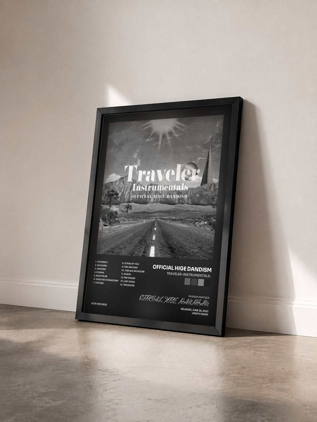 #noir Tableau de l'album Traveler-Instrumentals- de OFFICIAL HIGE DANDISM vu de trois quarts, cadre noir