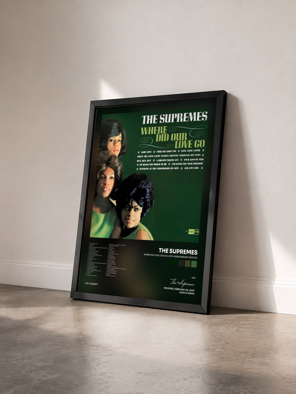 #noir Tableau de l'album Where Did Our Love Go: 40th Anniversary Edition de The Supremes vu de trois quarts, cadre noir