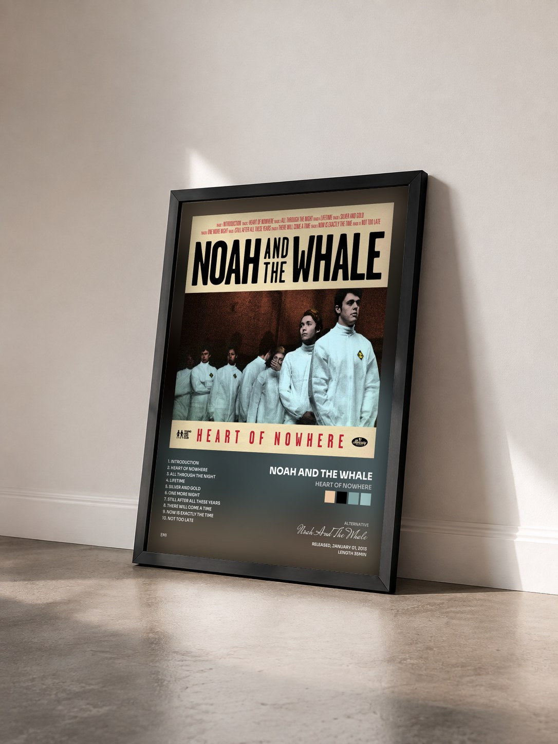 #noir Tableau de l'album Heart Of Nowhere de Noah And The Whale vu de trois quarts, cadre noir