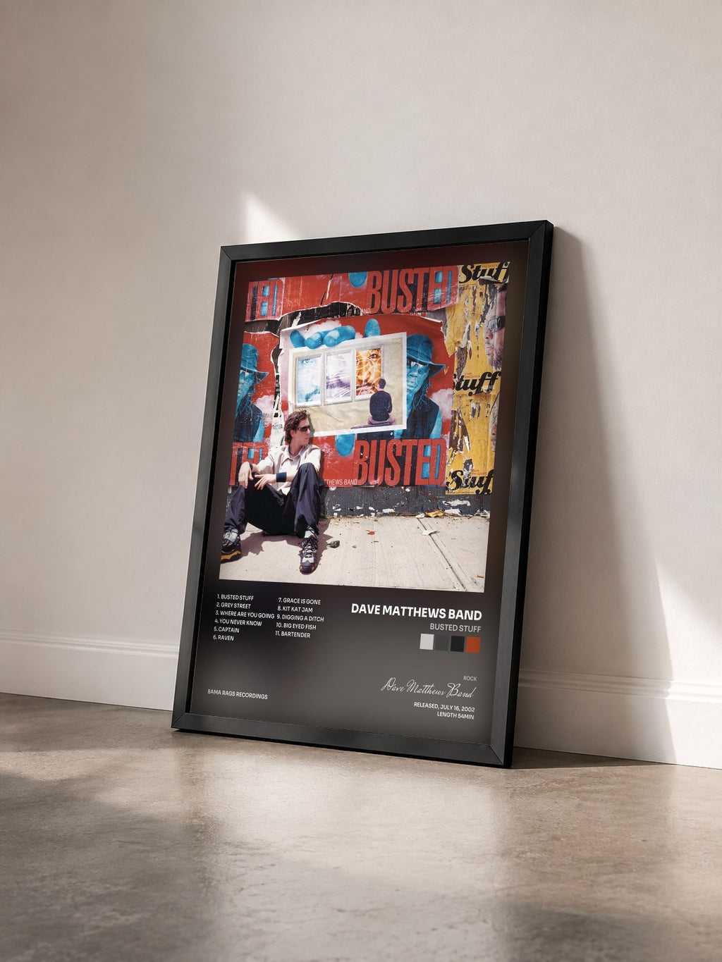 #noir Tableau de l'album Busted Stuff de Dave Matthews Band vu de trois quarts, cadre noir