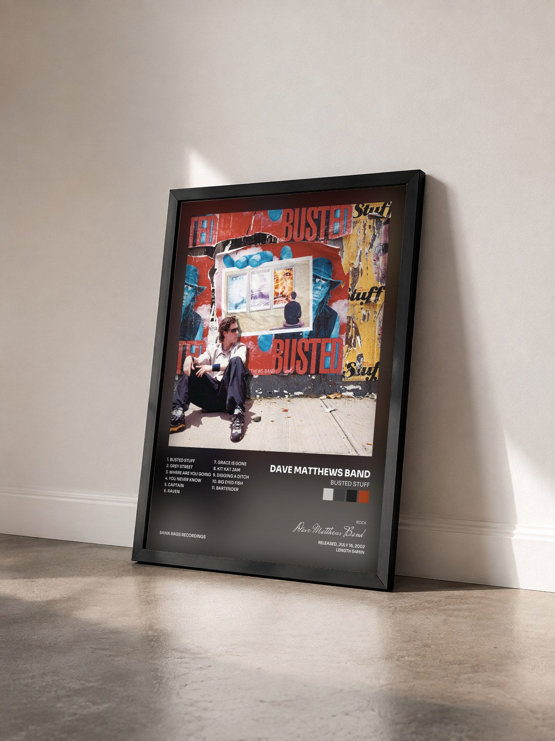 #noir Tableau de l'album Busted Stuff de Dave Matthews Band vu de trois quarts, cadre noir