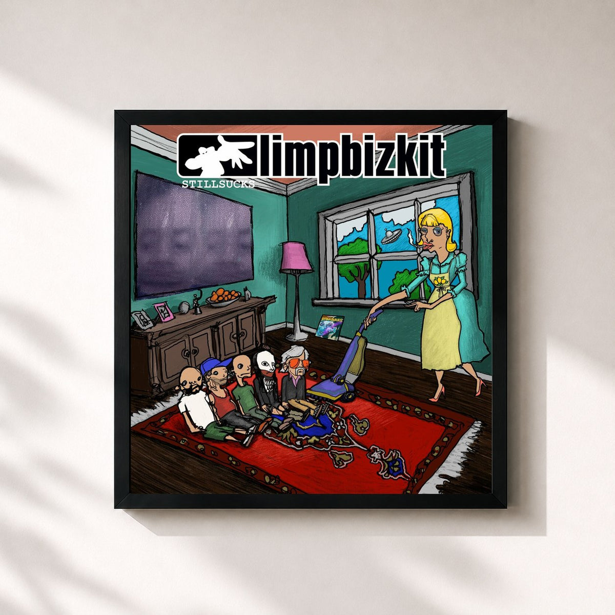#noir Tableau carré de l'album STILL SUCKS de Limp Bizkit, cadre noir 32x32 cm