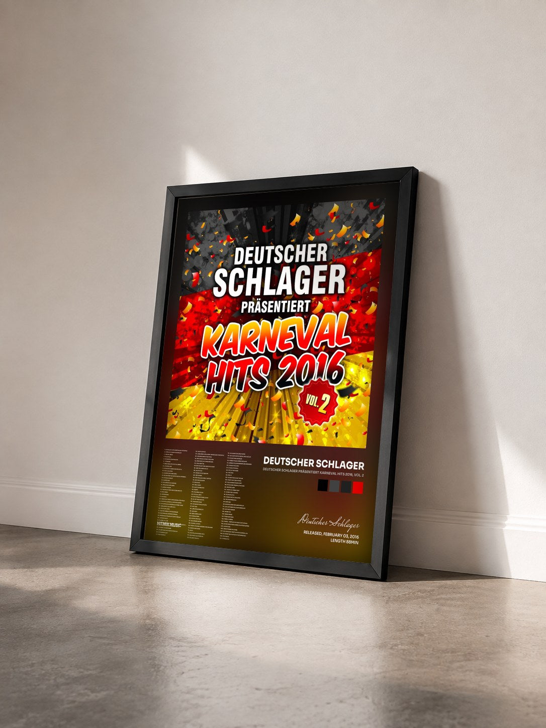#noir Tableau de l'album Deutscher Schlager präsentiert Karneval Hits 2016, Vol. 2 de Deutscher Schlager vu de trois quarts, cadre noir