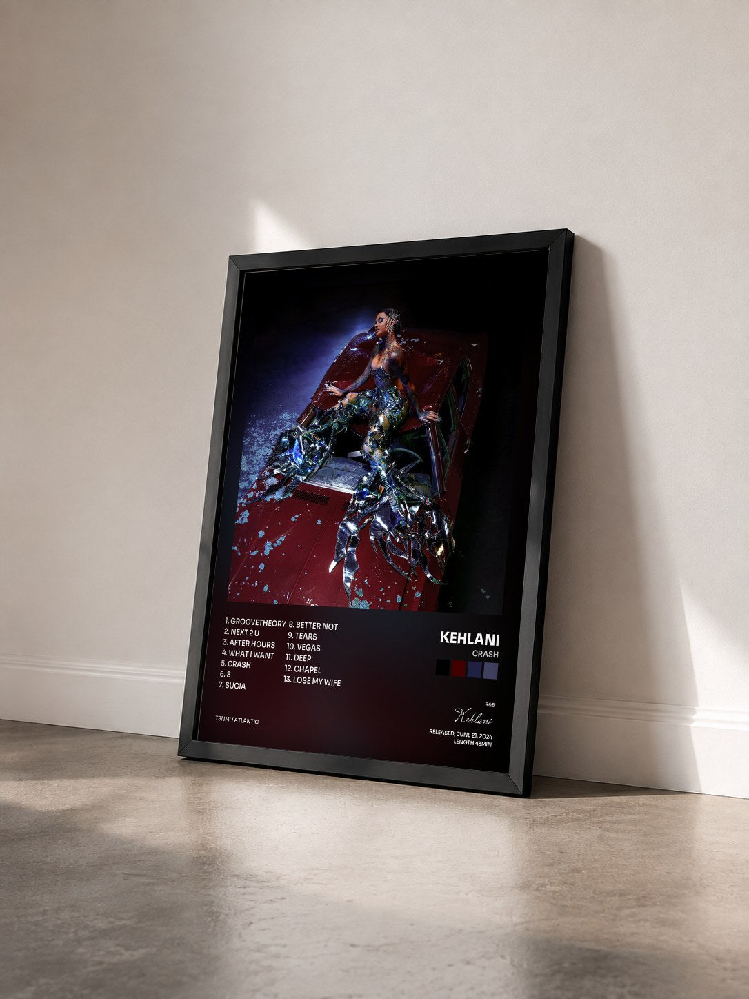 #noir CRASH by Kehlani as a framed art print seen at an angle, black frame