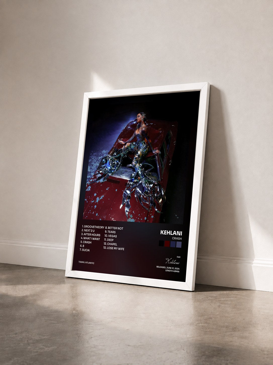 #blanc CRASH by Kehlani as a framed art print seen at an angle, white frame