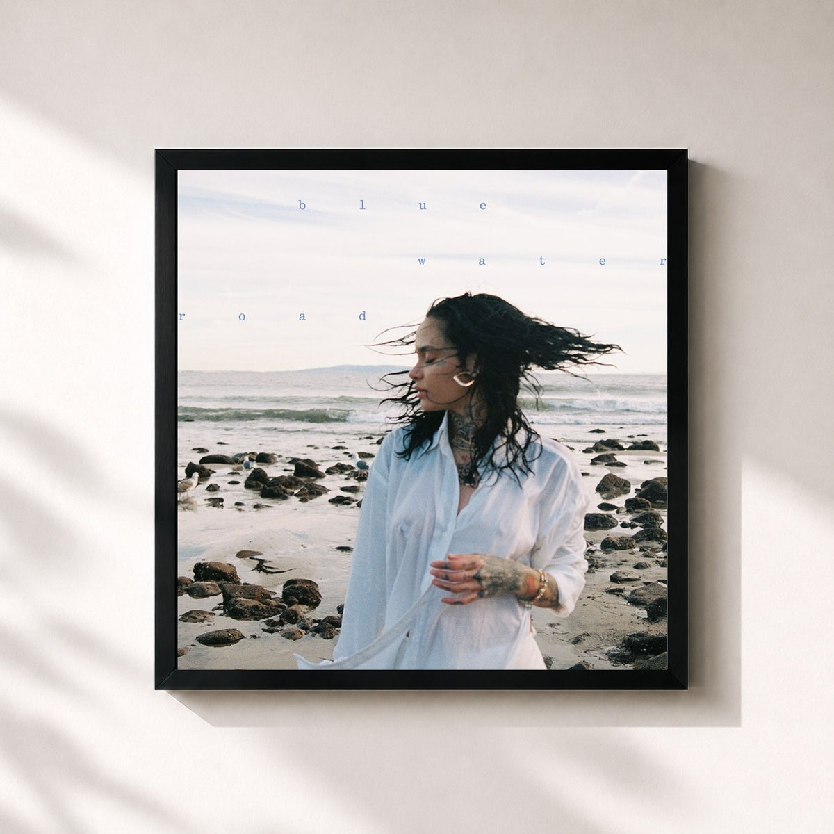 #noir blue water road by Kehlani as a square framed art print, black 32x32 cm frame