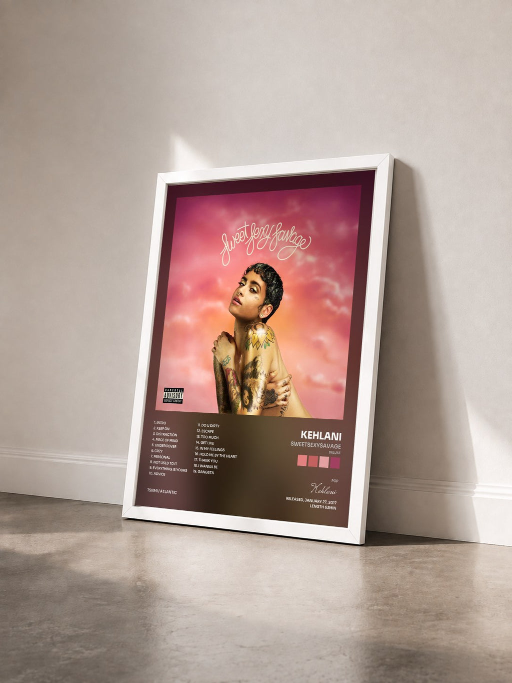 #blanc Tableau de l'album SweetSexySavage (Deluxe) de Kehlani vu de trois quarts, cadre blanc