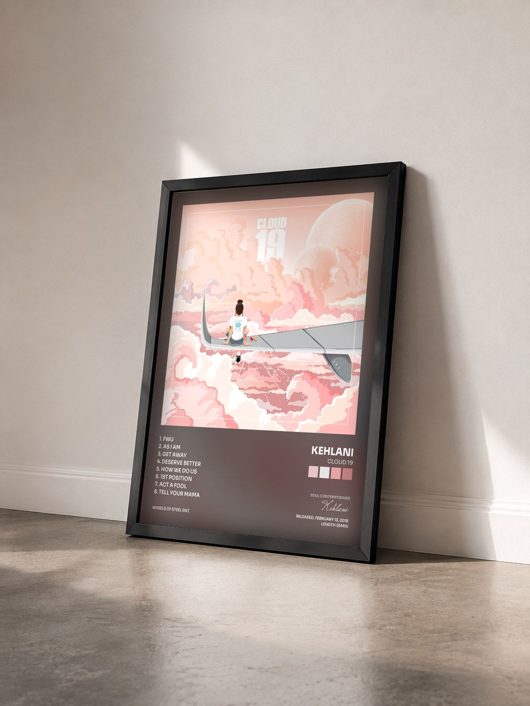 #noir Cloud 19 by Kehlani as a framed art print seen at an angle, black frame