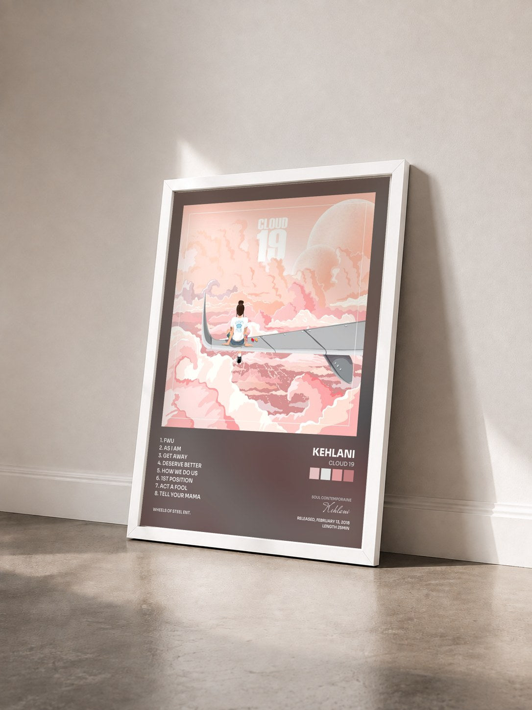 #blanc Cloud 19 by Kehlani as a framed art print seen at an angle, white frame