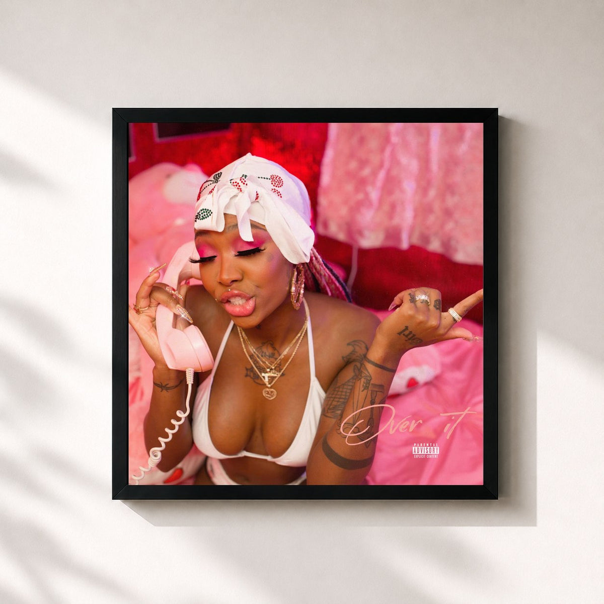 #noir Tableau carré de l'album Over It de Summer Walker, cadre noir 32x32 cm