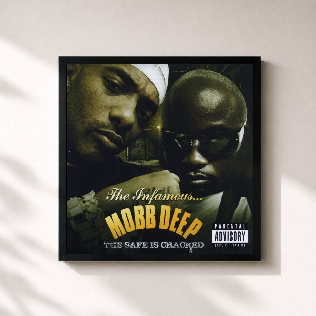 #noir Tableau carré de l'album The Safe Is Cracked de Mobb Deep, cadre noir 32x32 cm