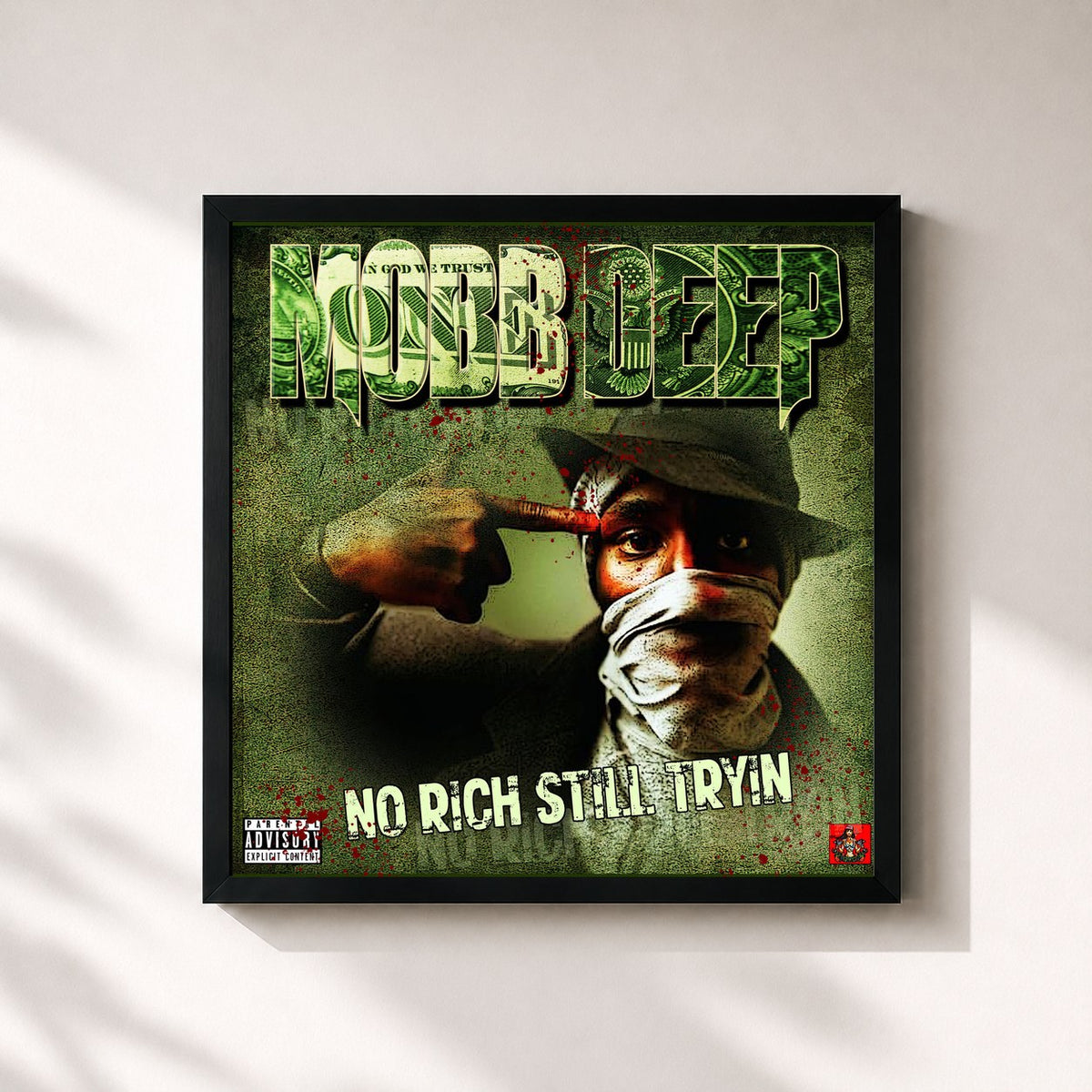 #noir Tableau carré de l'album No, Rich, Still Tryin de Mobb Deep, cadre noir 32x32 cm