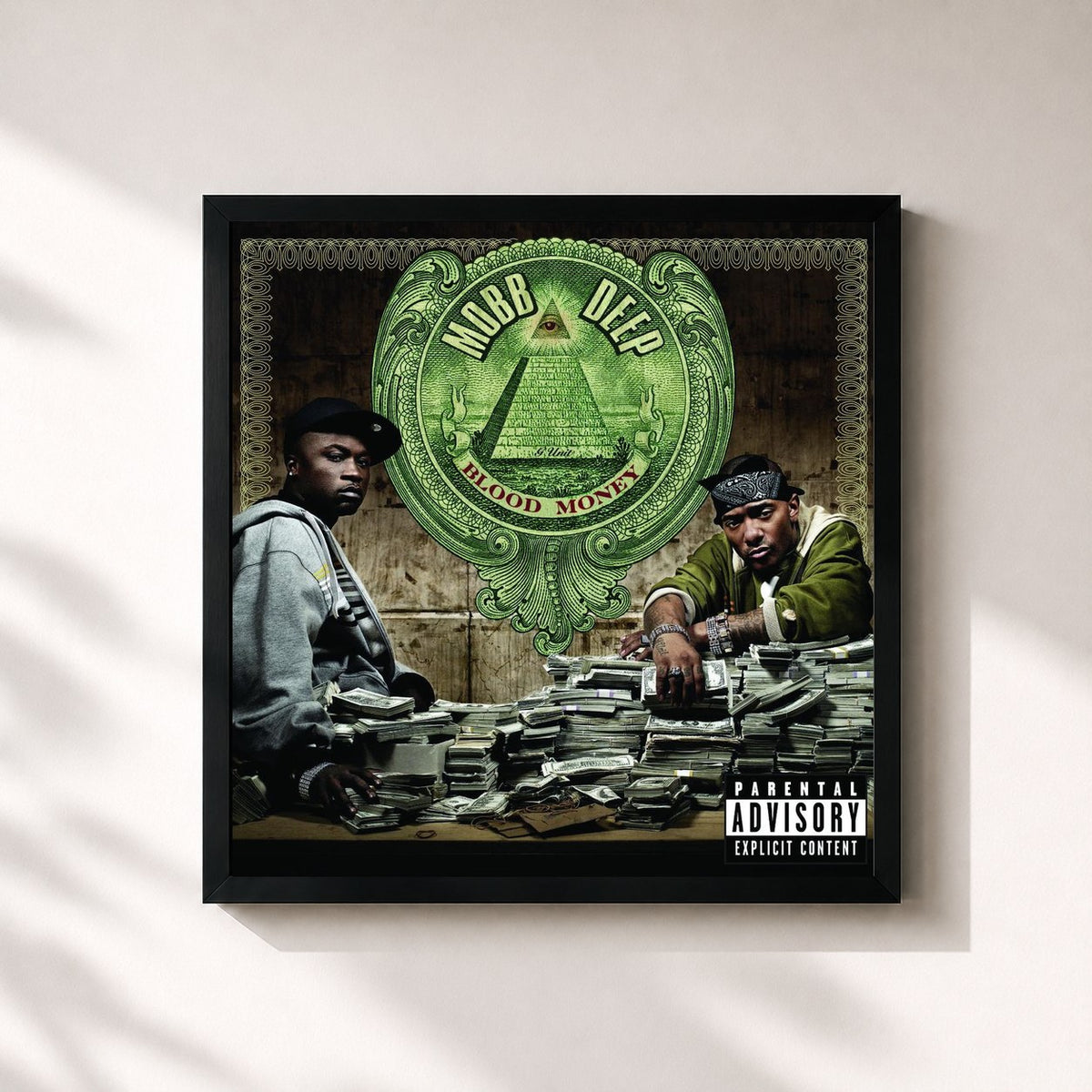#noir Tableau carré de l'album Blood Money de Mobb Deep, cadre noir 32x32 cm