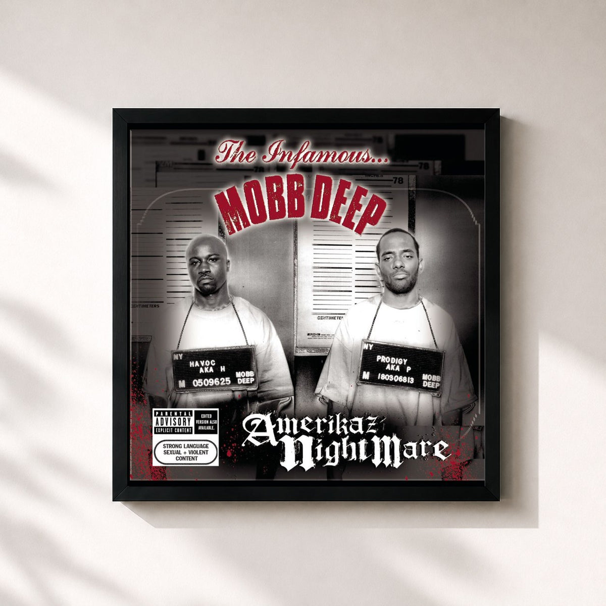 #noir Tableau carré de l'album Amerikaz Nightmare de Mobb Deep, cadre noir 32x32 cm