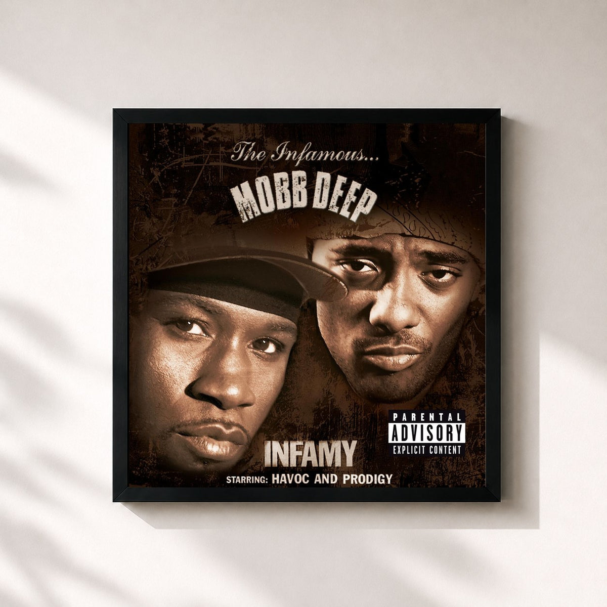 #noir Tableau carré de l'album Infamy de Mobb Deep, cadre noir 32x32 cm
