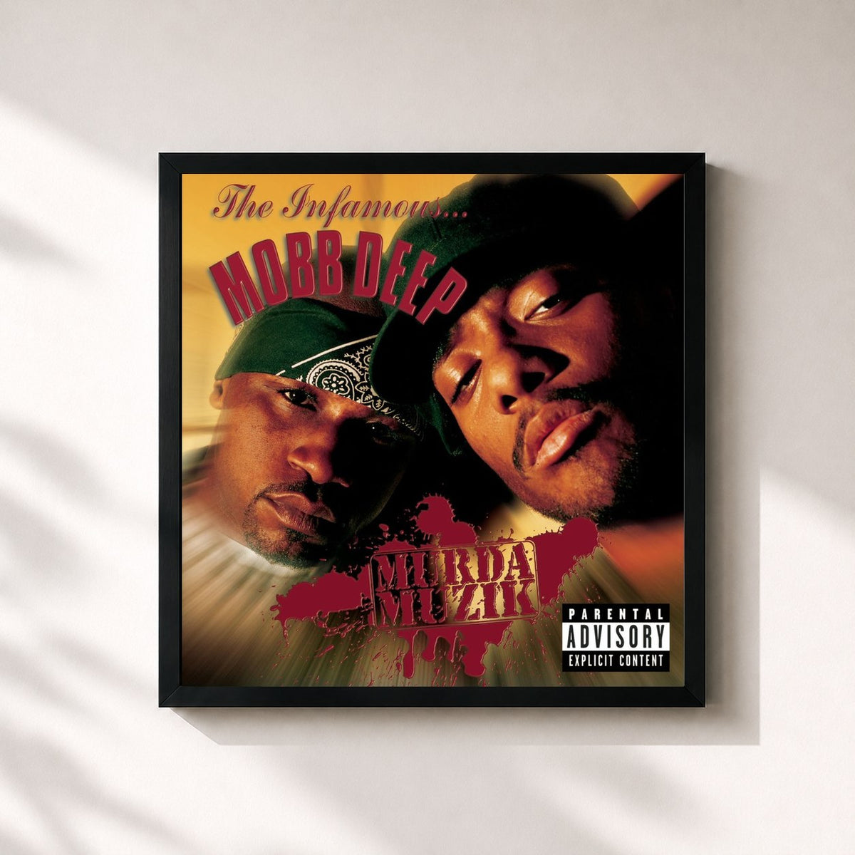 #noir Tableau carré de l'album Murda Muzik de Mobb Deep, cadre noir 32x32 cm