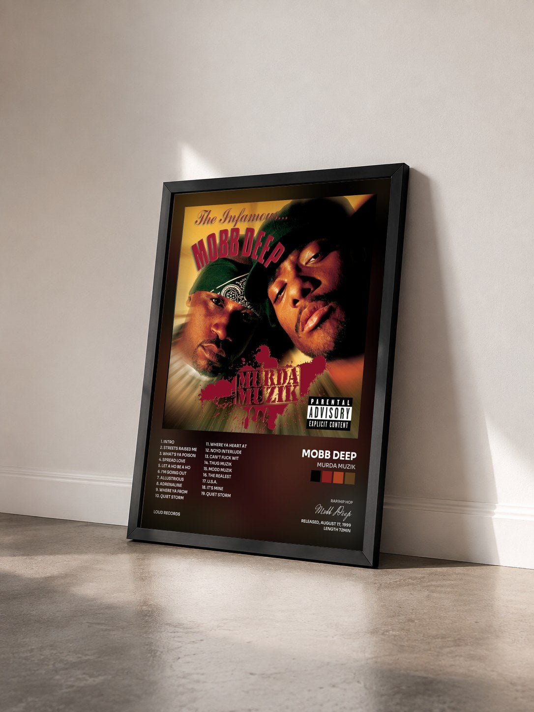 #noir Tableau de l'album Murda Muzik de Mobb Deep vu de trois quarts, cadre noir