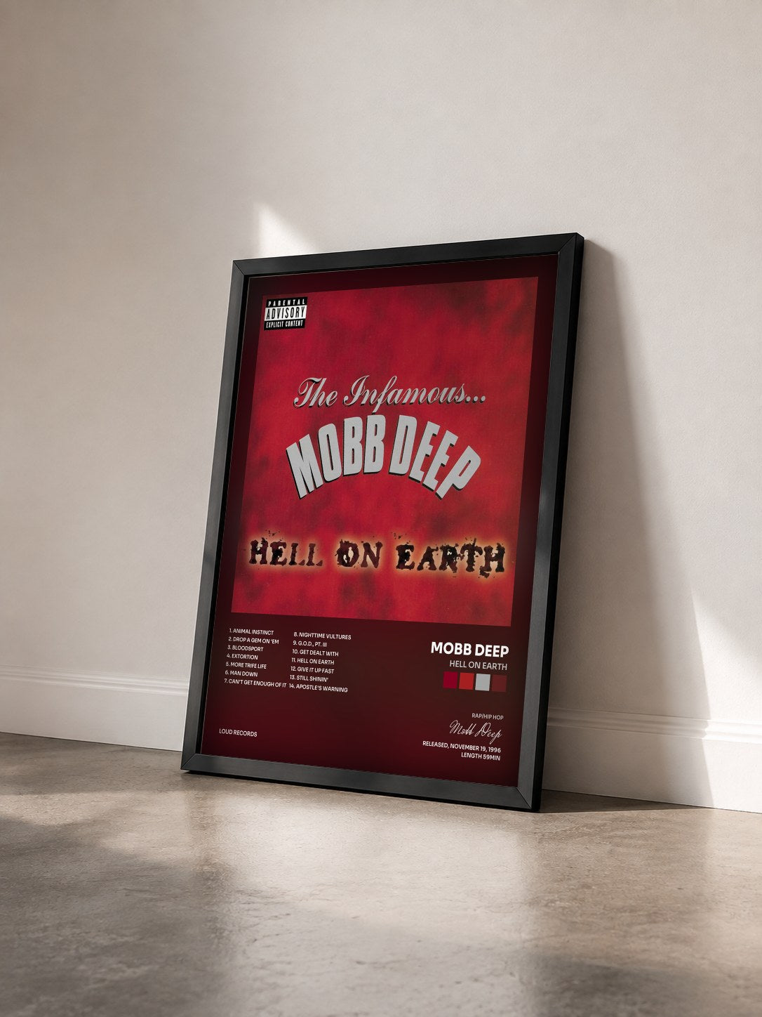 #noir Tableau de l'album Hell On Earth de Mobb Deep vu de trois quarts, cadre noir
