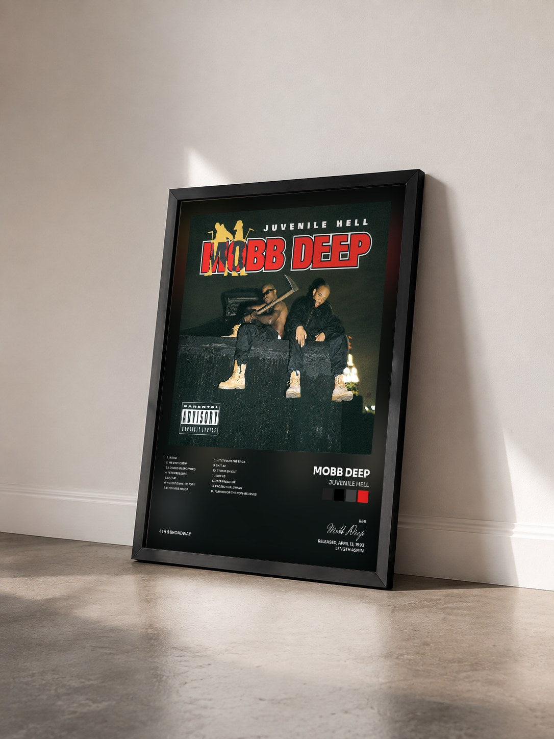 #noir Tableau de l'album Juvenile Hell de Mobb Deep vu de trois quarts, cadre noir