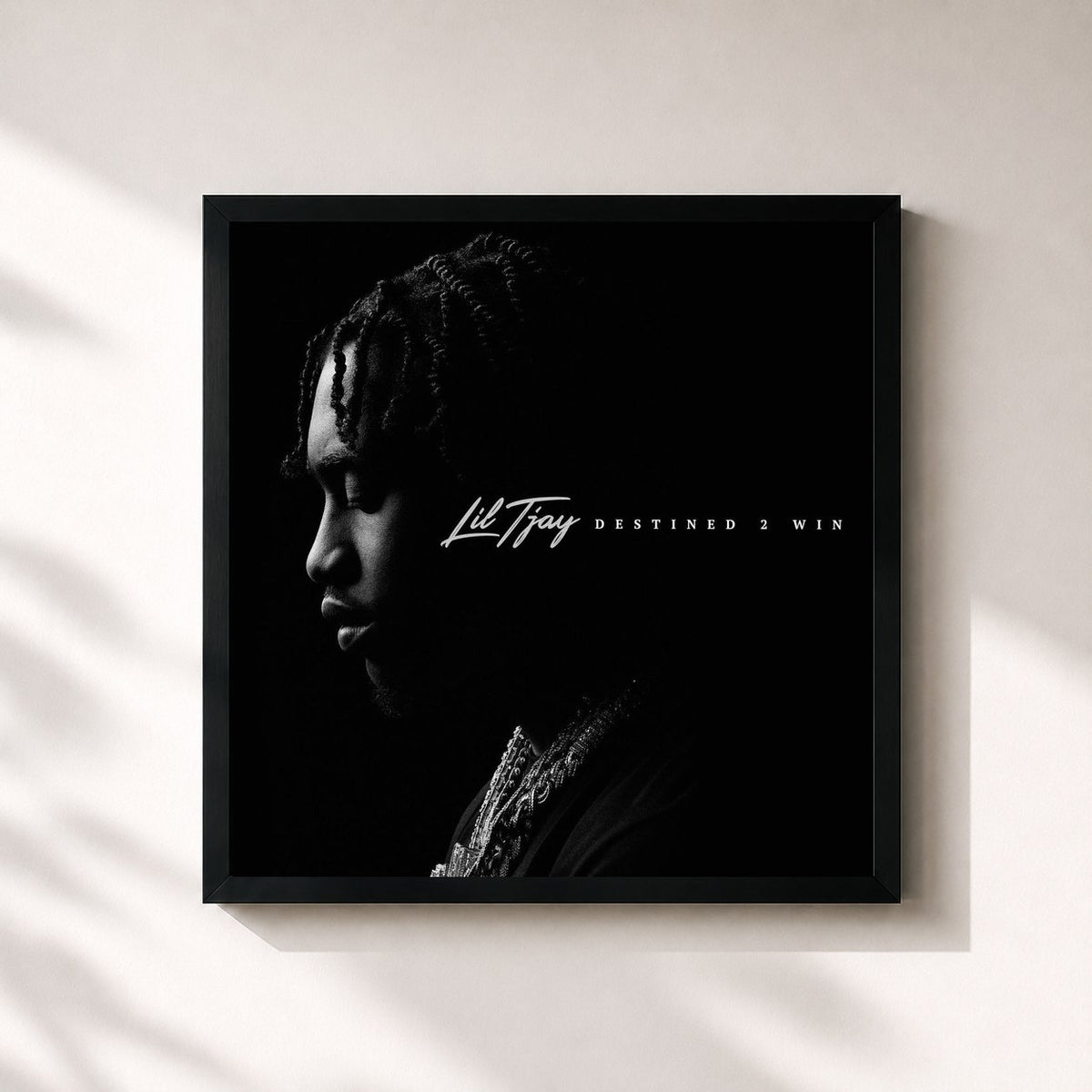 #noir Tableau carré de l'album Destined 2 Win de Lil Tjay, cadre noir 32x32 cm