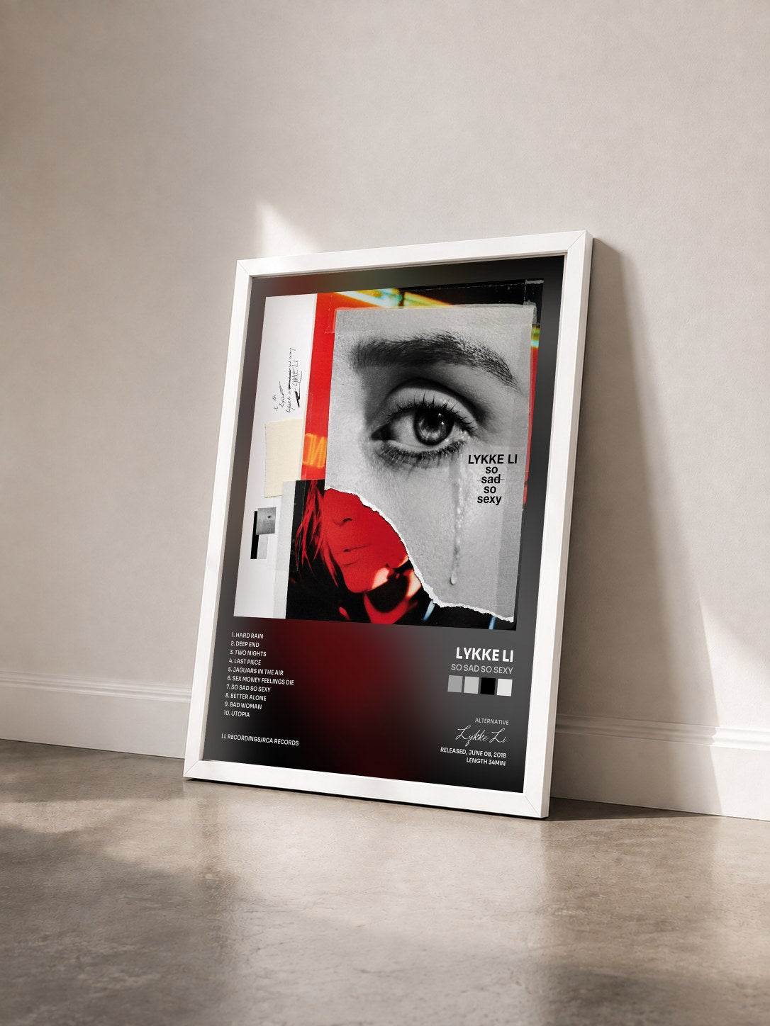 #blanc Tableau de l'album so sad so sexy de Lykke Li vu de trois quarts, cadre blanc