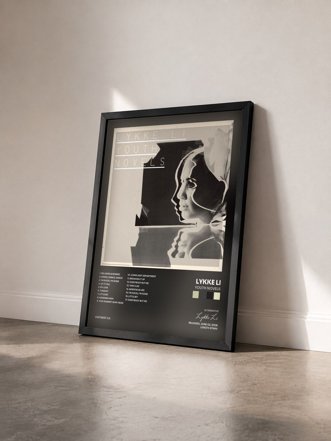 #noir Tableau de l'album Youth Novels de Lykke Li vu de trois quarts, cadre noir