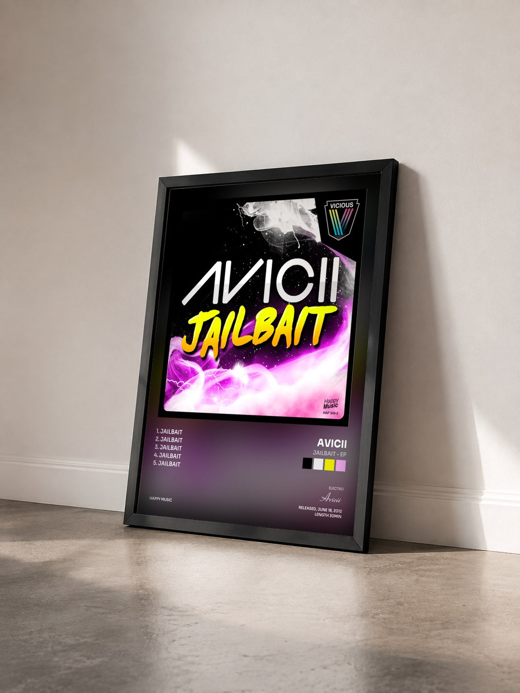 #noir Tableau de l'album Jailbait - EP de Avicii vu de trois quarts, cadre noir