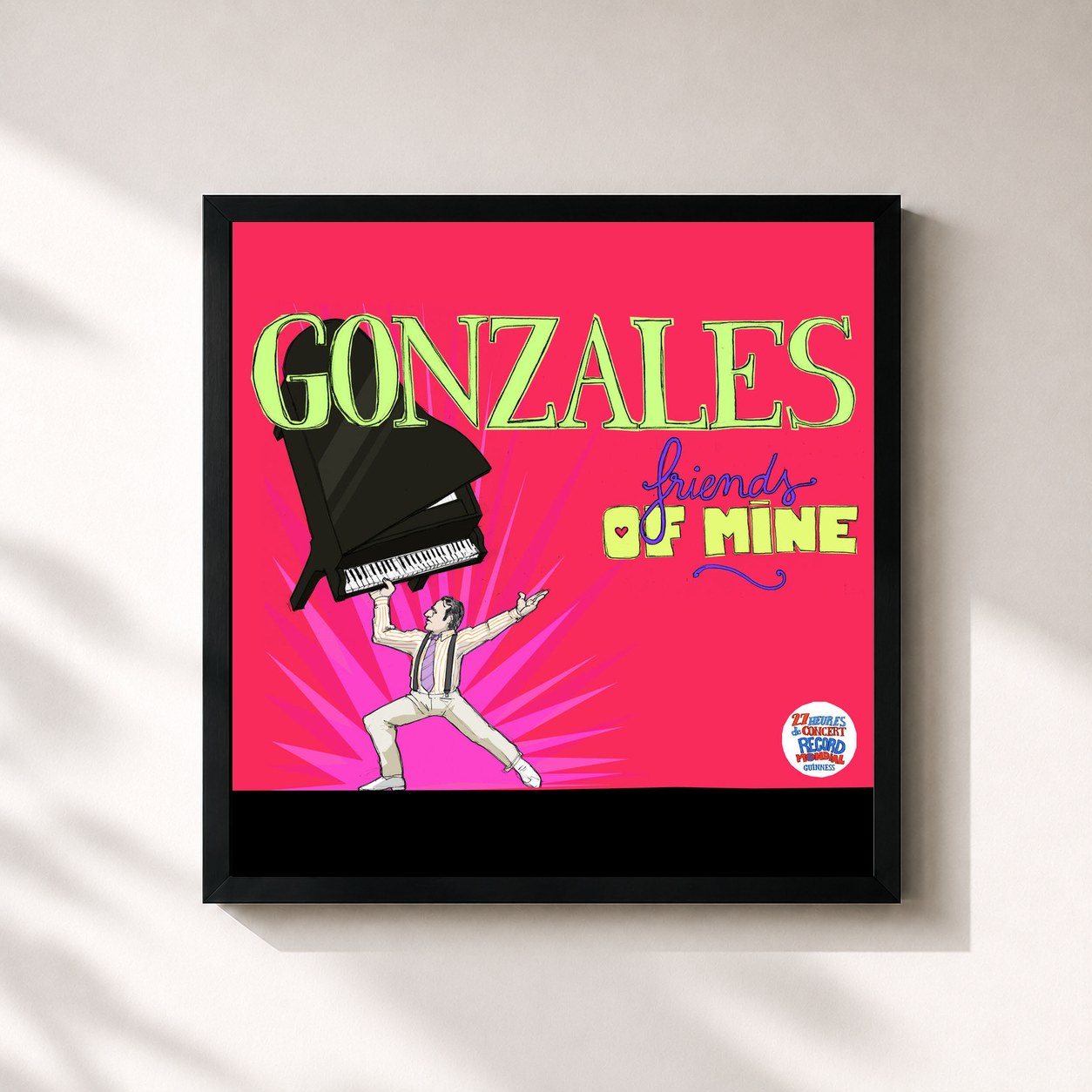 #noir Tableau carré de l'album Le Guinness World Record 'Friends of Mine' de Chilly Gonzales, cadre noir 32x32 cm